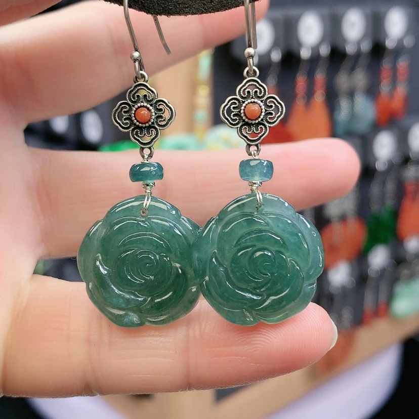 【闪购商品】翡翠耳饰银S925镶嵌精美