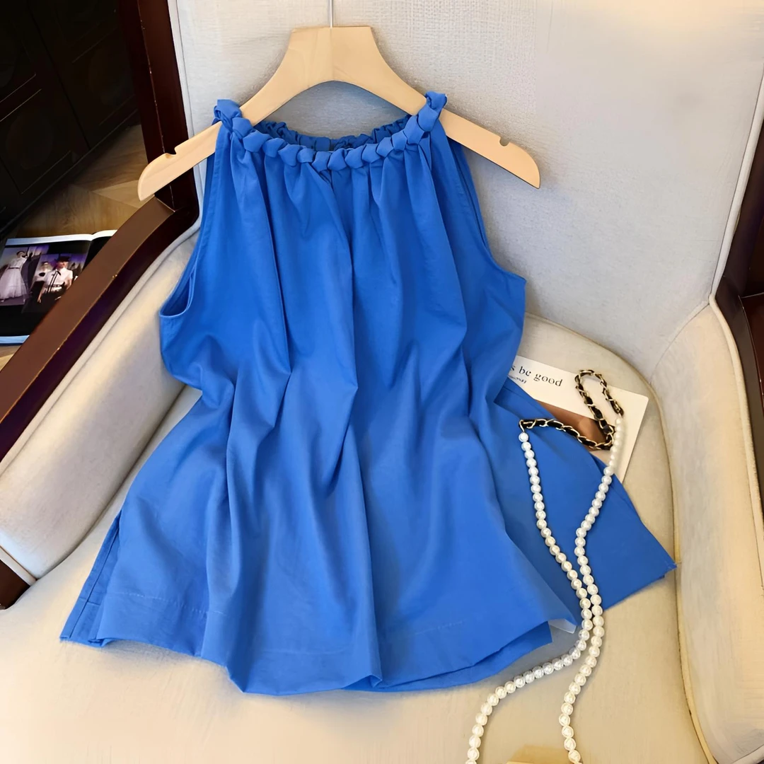 甜美编织麻花挂脖背心女夏2025新款宽松显瘦韩版气质别致无袖上衣