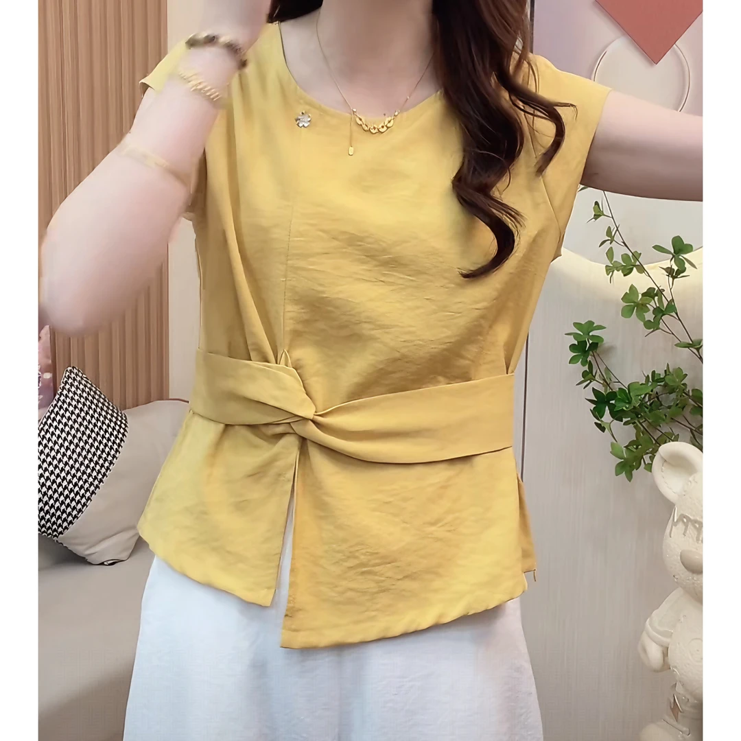 2025年夏季新款时尚气质小飞袖短袖小衫洋气衬衫小众休闲收腰上衣