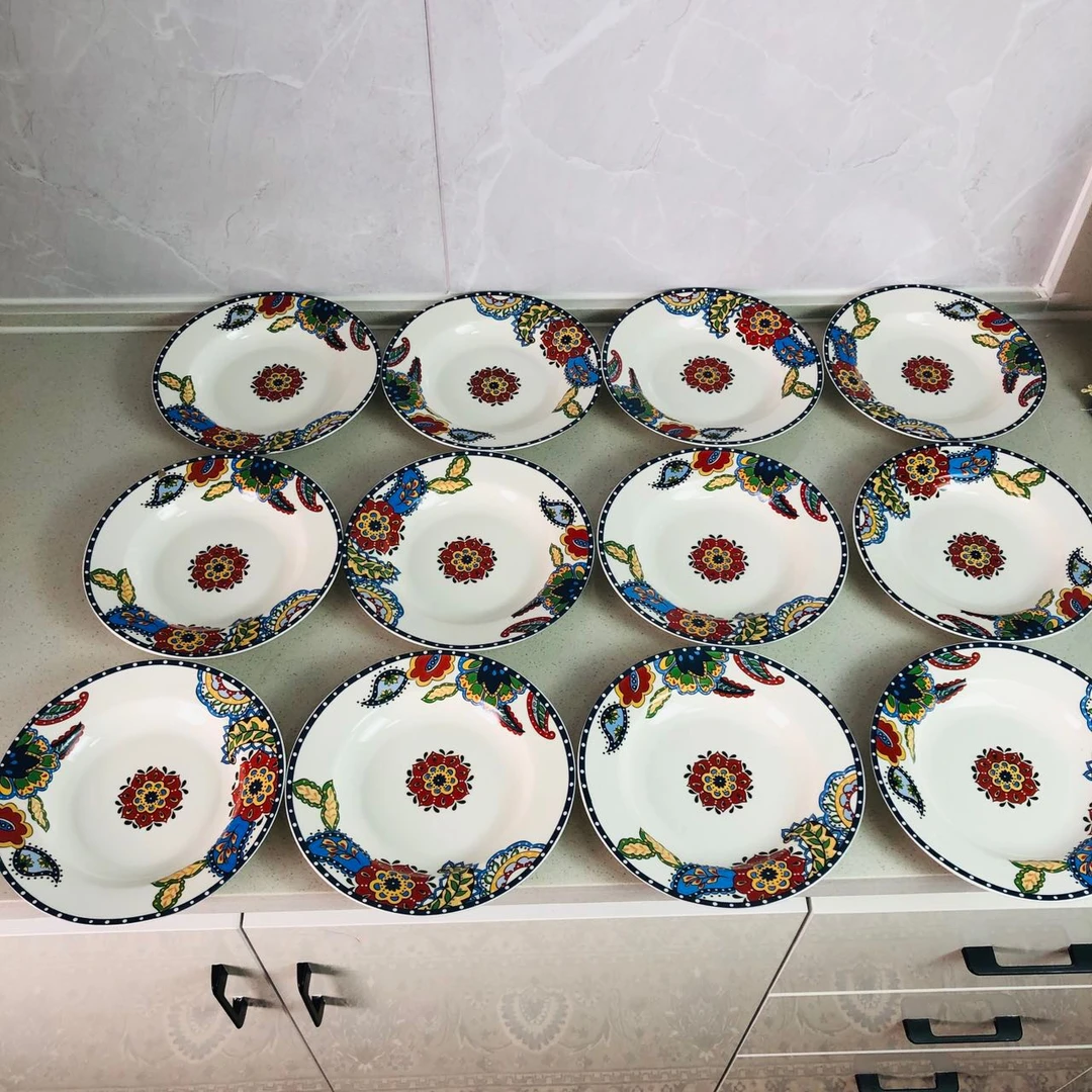 【新疆包邮】badamgul lagman tahsa 12个白色花纹盘高档网红家用