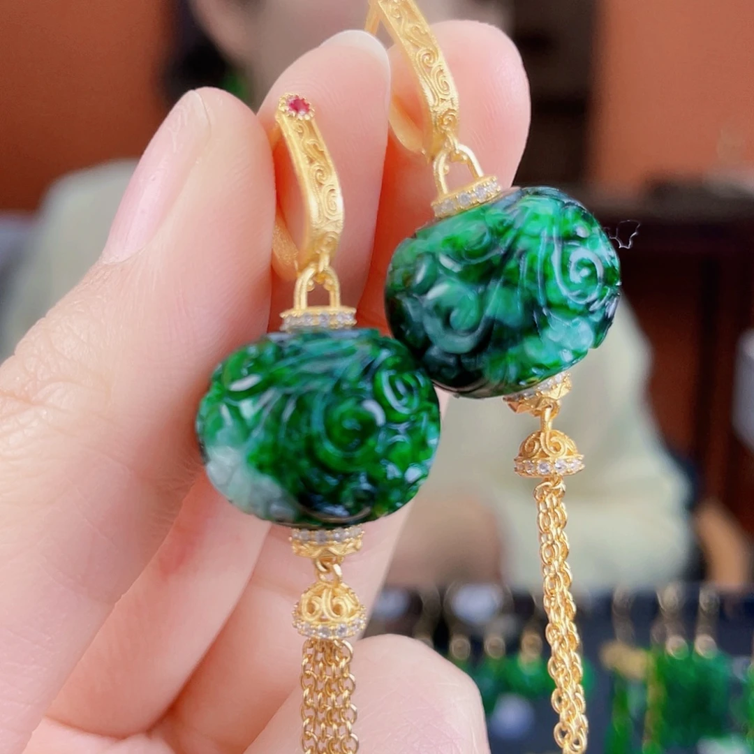 翡翠银S925镶嵌耳饰