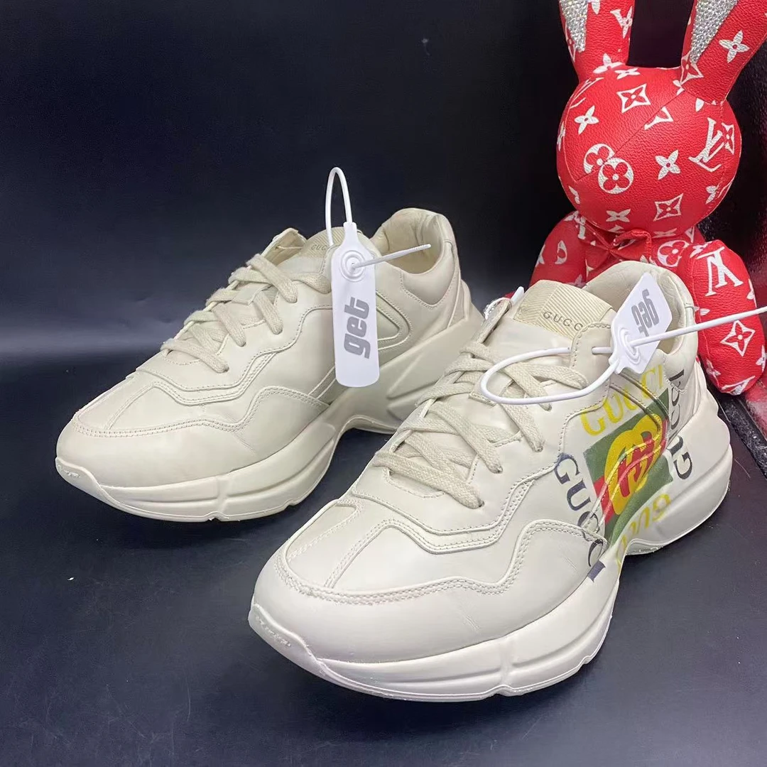 【聚星优选】GUCCI/古驰95新男舒适休闲米白色logo老爹鞋40码ddm753