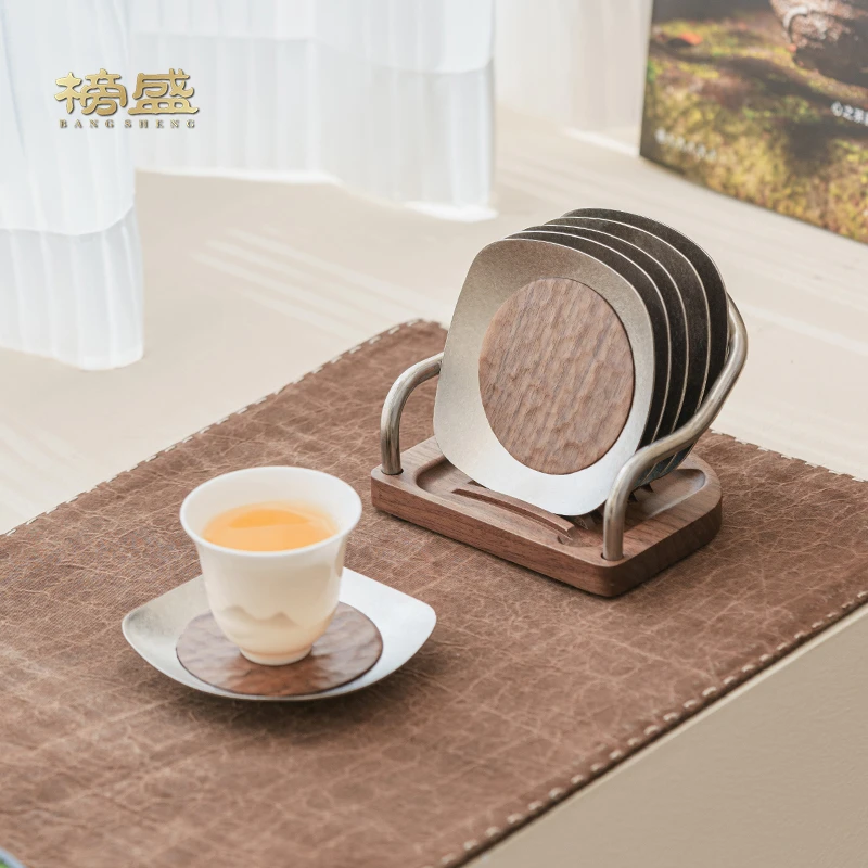 榜盛纯钛胡桃木茶垫杯垫功夫茶杯托茶托隔热垫高端功夫茶具配件