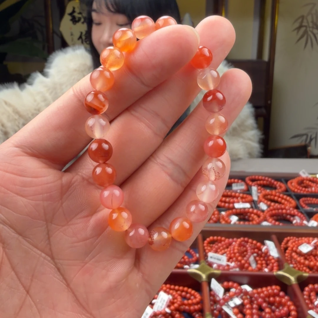 南红玛瑙未镶嵌手链8mm多宝圆珠单圈（有瑕疵 介意勿拍）