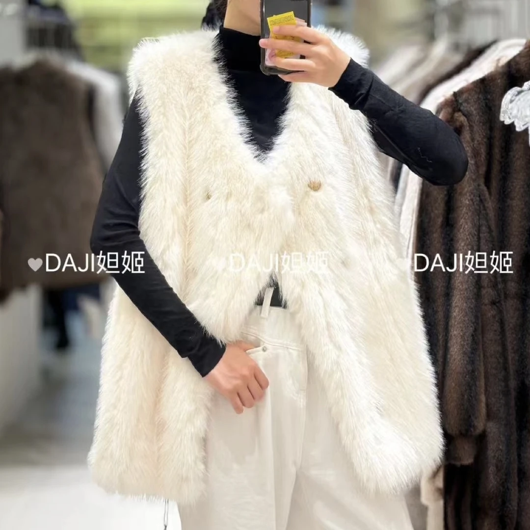 新品秋冬V领女中长款均码常规款无袖气质轻奢通勤