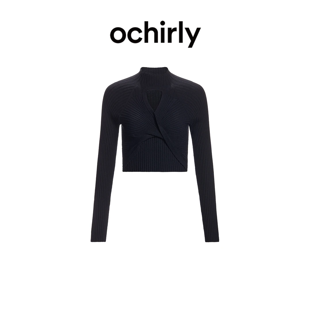 【达人】ochirly欧时力 镂空半高领针织衫 别致上衣设计坑条修身