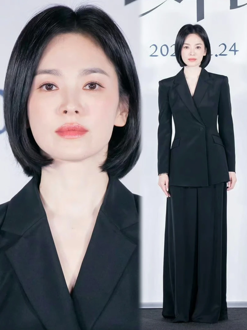 宋慧乔明星同款黑色西装套装裤外套阔腿女春秋修身正装职业套装