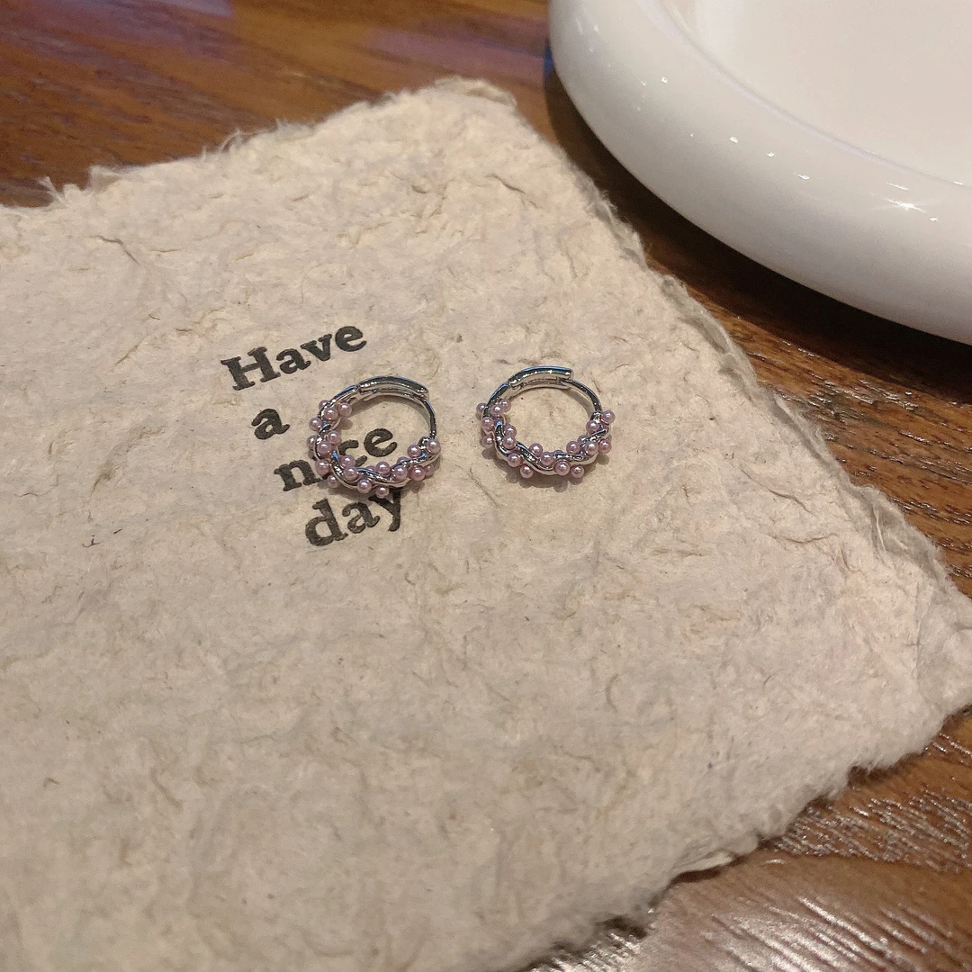 铜合金仿珍珠耳饰 高级感紫色珍珠耳扣耳环小众设计耳钉轻奢大气