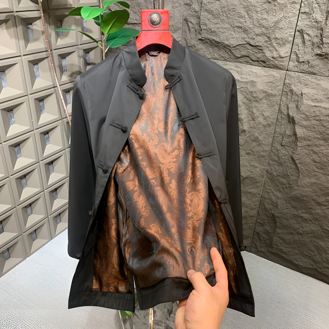 2025春季新款男外套立领新中式盘扣唐装修身百搭高档商务休闲复古