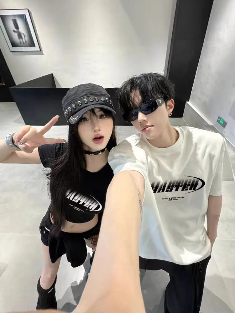 不一样的设计感辣妹纯欲情侣装夏装2025新款短袖T恤上衣套装潮ins