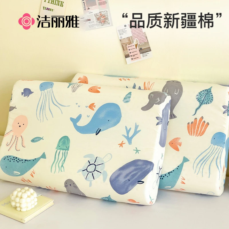 洁丽雅卡通纯棉儿童乳胶枕套30X50一对装40x60单个全棉枕芯枕头套