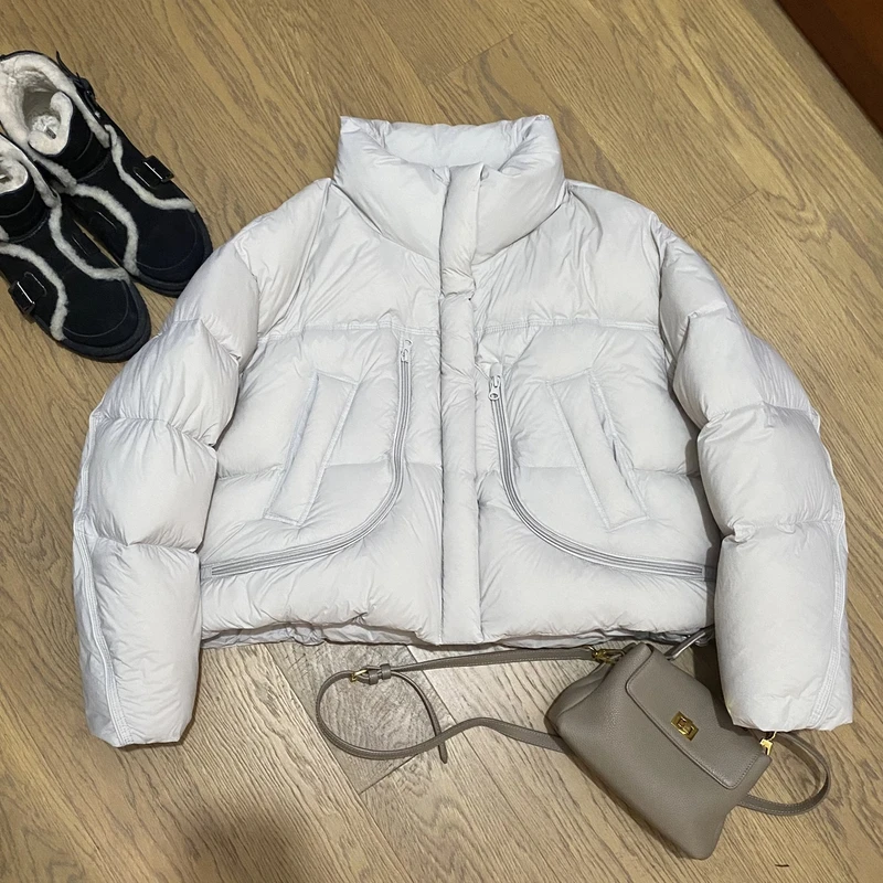 高端羽绒服女新款短款时尚气质小个子不对称拉链保暖