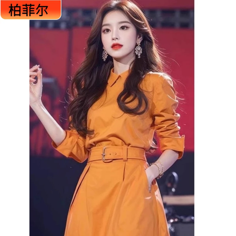 I轻奢高级感时尚小香风气质高冷御姐又a又飒多巴胺橙色衬衫领短1