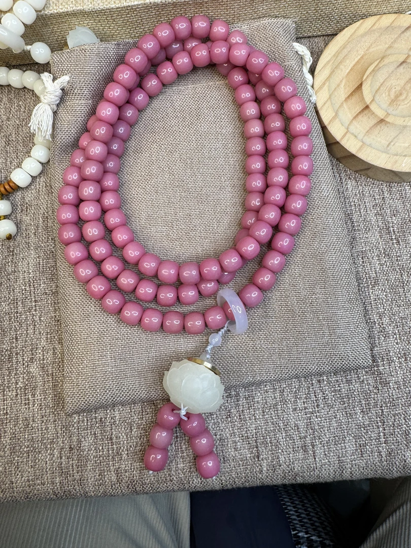 【印尼粉玉】原生态粉黛佳人108颗10*11 【送盘玩袋+单圈+4瓶香丸】