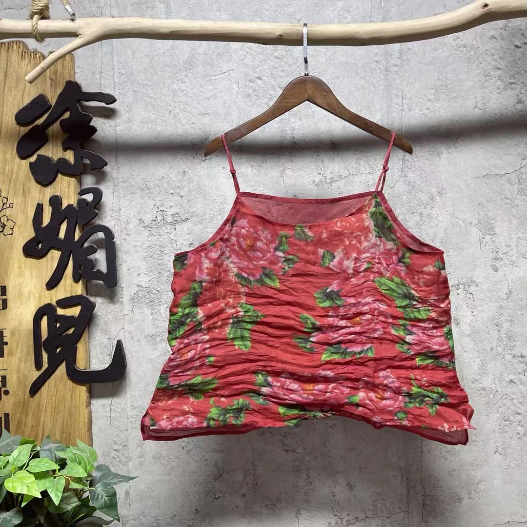 媚儿~夏季新款苎麻百搭短款吊带（衣长53 胸围100-106）