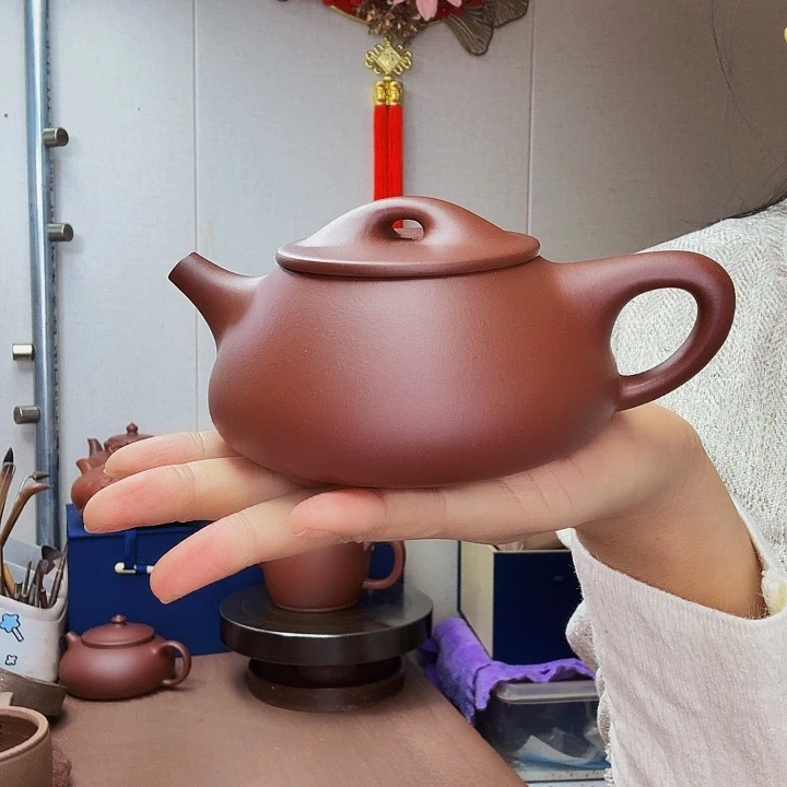 龙***白紫砂茶壶景舟石瓢半手，微瑕处理300毫升