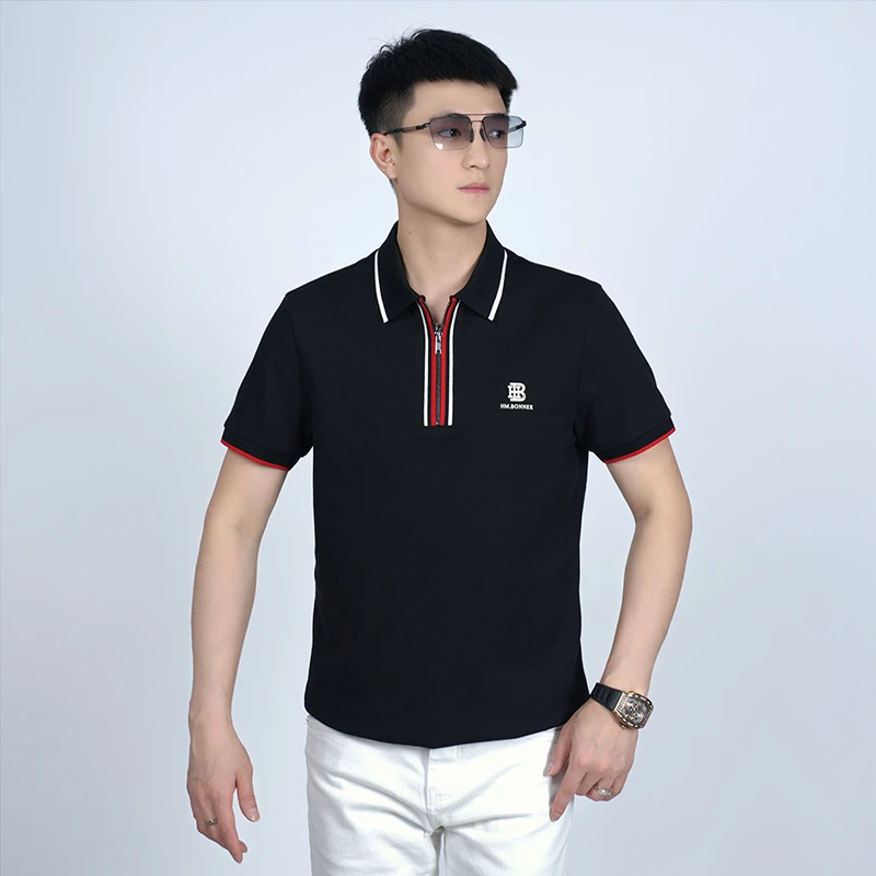 【莫斯吉尔】夏季轻奢潮流徽章拉链POLO衫时尚百搭简约休闲修身短袖