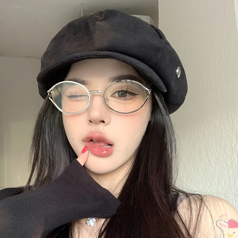 日系书呆子金丝眼镜女近视可配度数复古椭圆框纯欲素颜显脸小眼睛