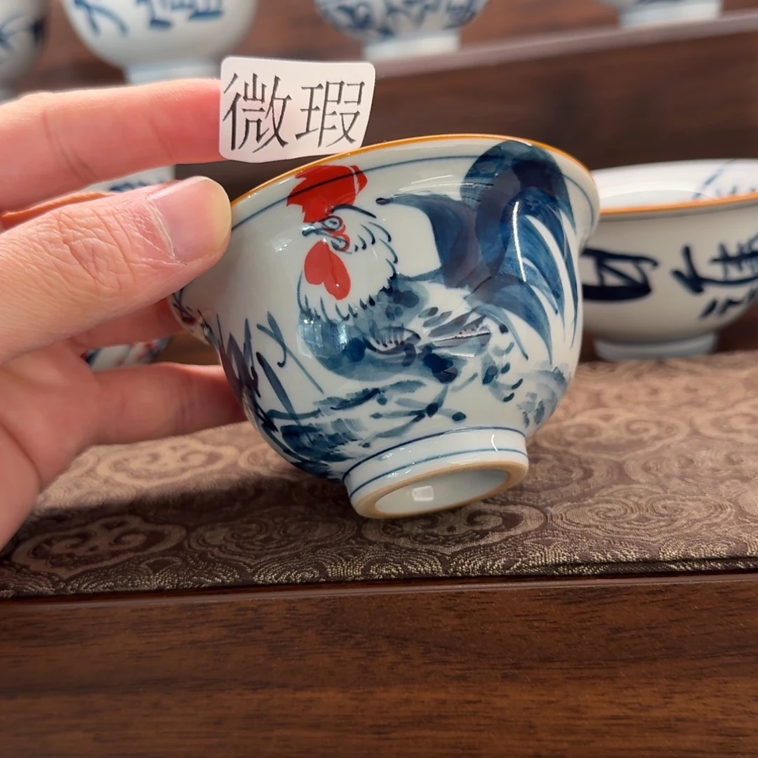 釉下手绘茶具微瑕