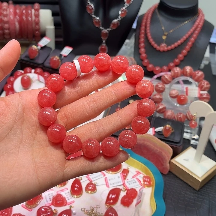 菱锰矿（红纹石）未镶嵌手绳