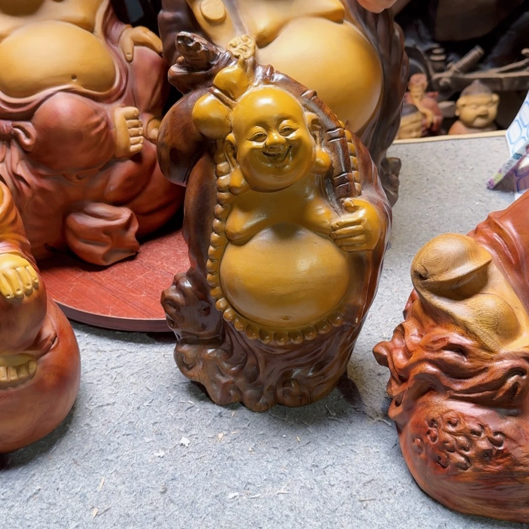 附***饰木小弥勒佛香樟木