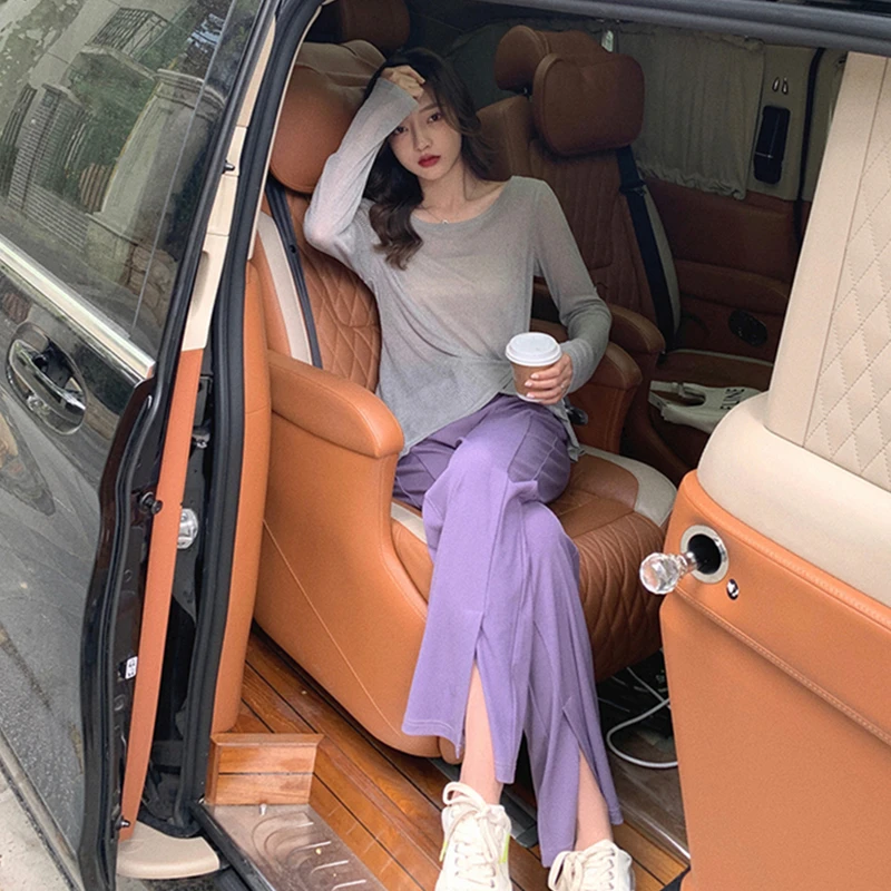 【C】显瘦直筒拖地开叉小喇叭裤    0103