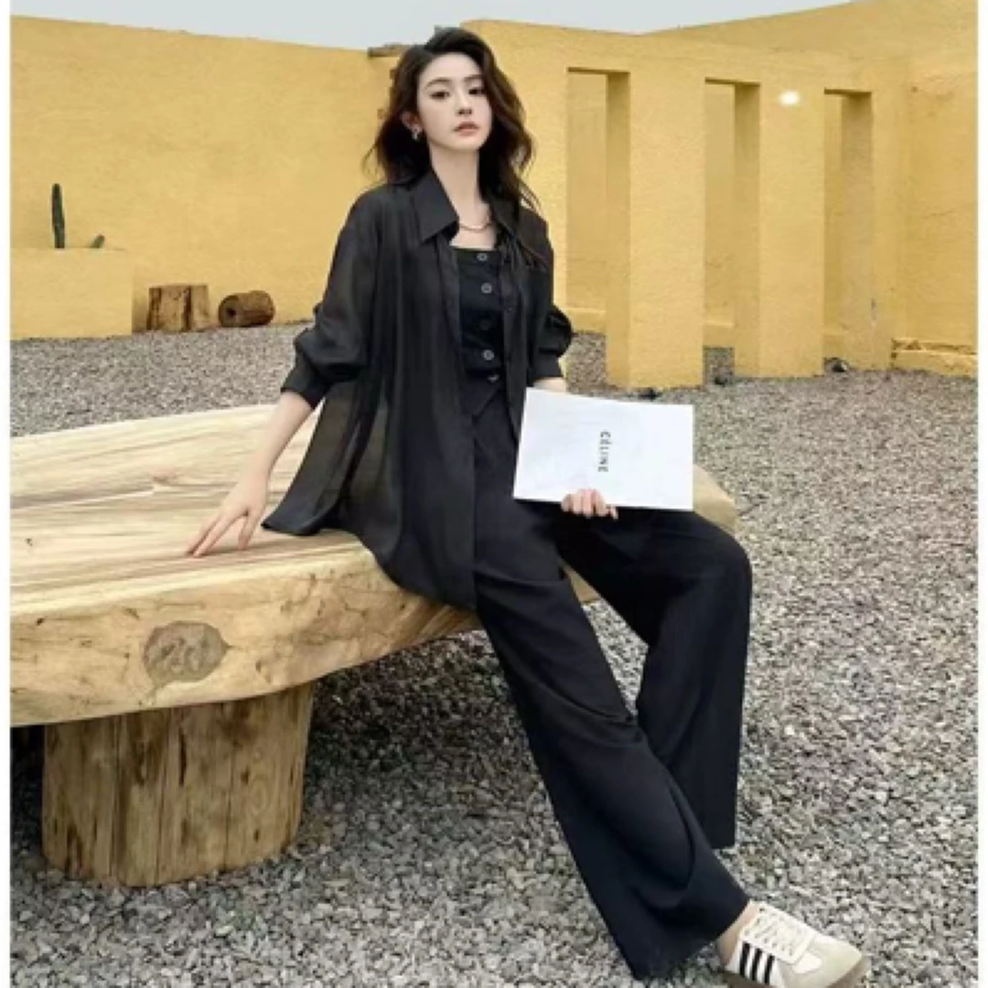 001#【衣长68裤长98】休闲风极简风时尚设计师高腰休闲运动服女套装