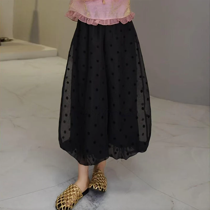 “黑色花苞裤”2025夏季宽松时尚百搭洋气花苞型高腰显瘦八分阔腿裤