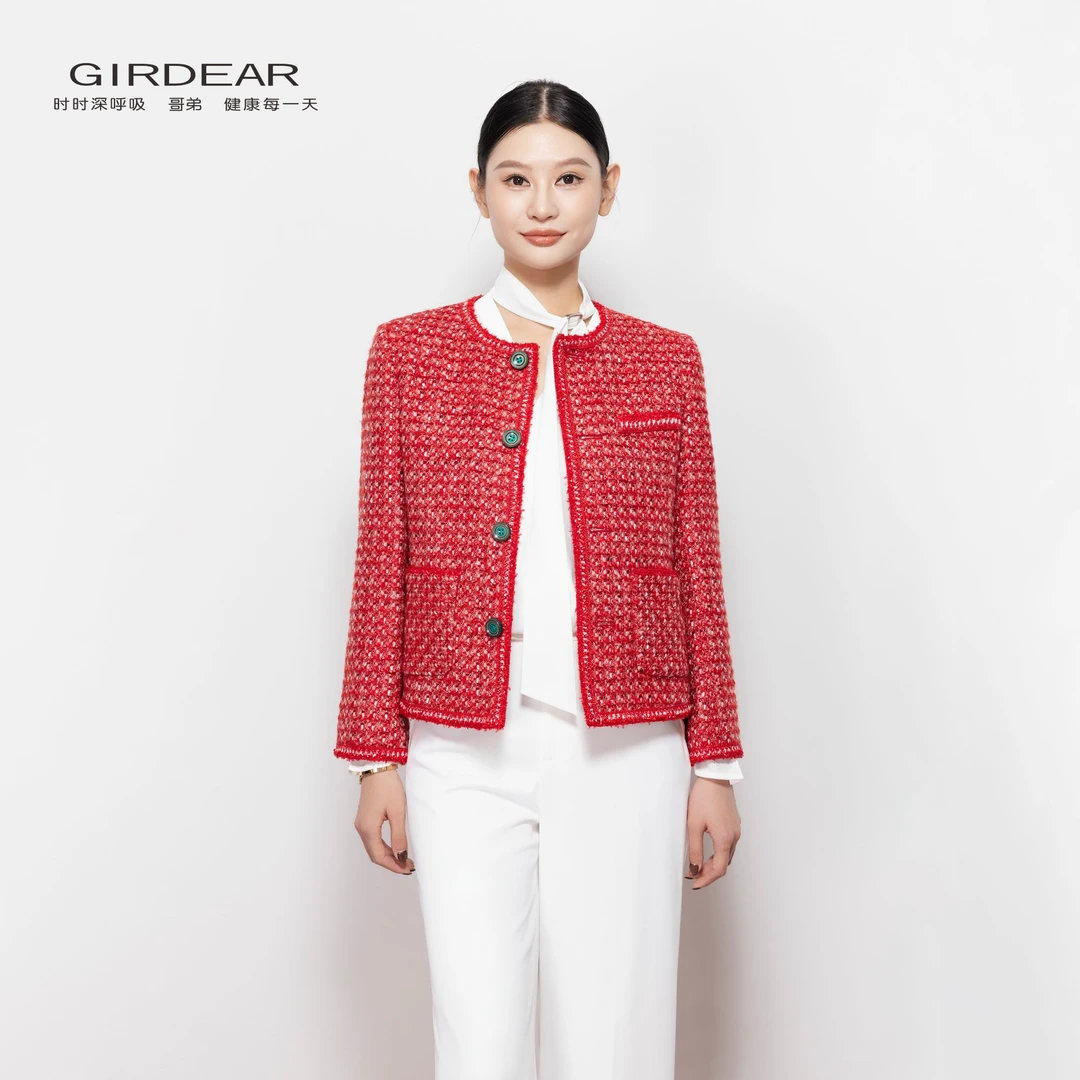 GIRDEAR/哥弟秋冬轻奢时尚气质经典长袖小香风外套140042-4A541