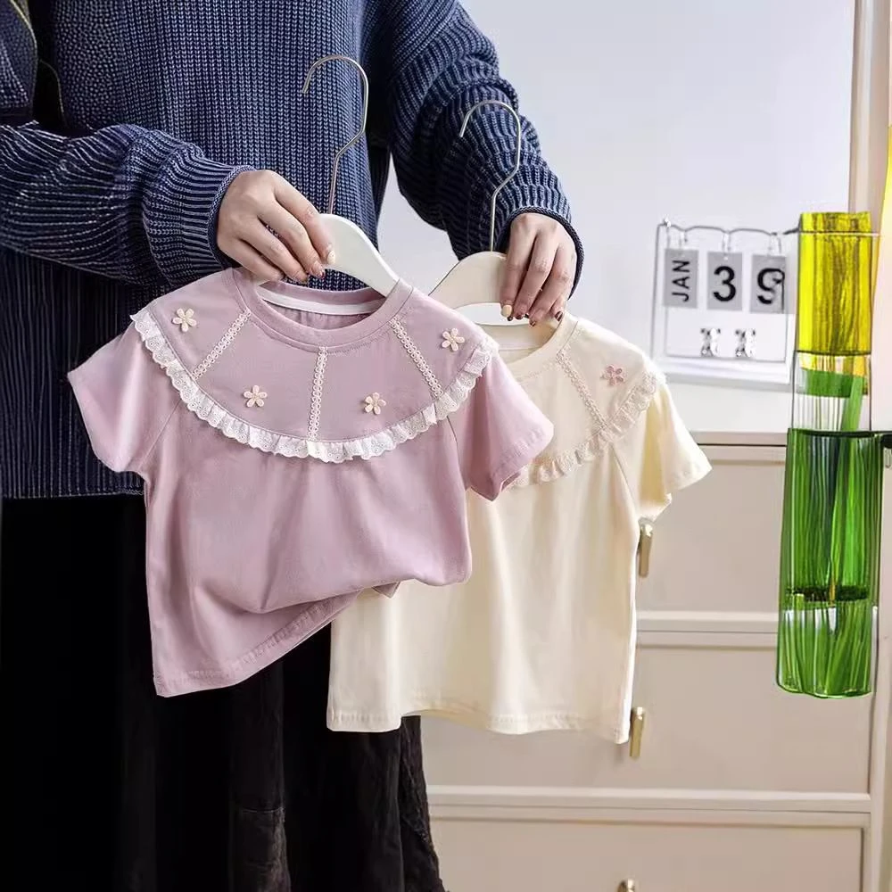 女童短袖T恤2025夏季新款儿童纯棉打底女宝宝休闲洋气上衣