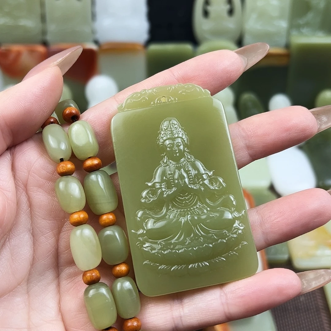 菠菜绿观音菩萨吊坠