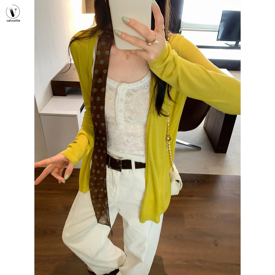 VALVOELITE慵懒风薄款长袖针织开衫女夏季配吊带外搭防晒外套上衣