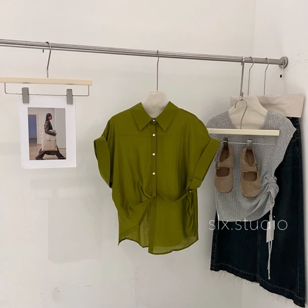 slx@ 1773 天丝醋酸扣绳小衫