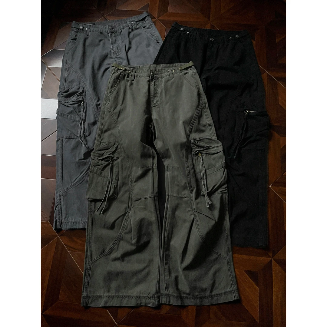 3CH「船长」美式复古解构褶皱阔腿军绿色工装裤男女休闲baggy裤子