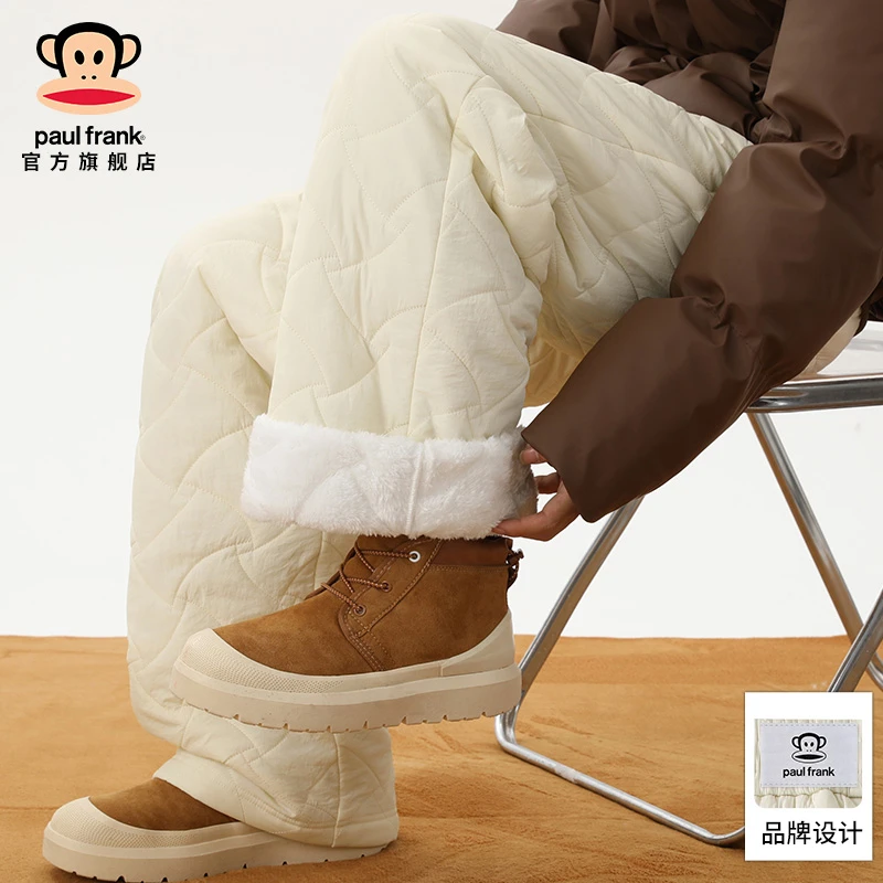 PaulFrank/大嘴猴加厚加绒棉裤男士2025冬季新款宽松直筒休闲裤子