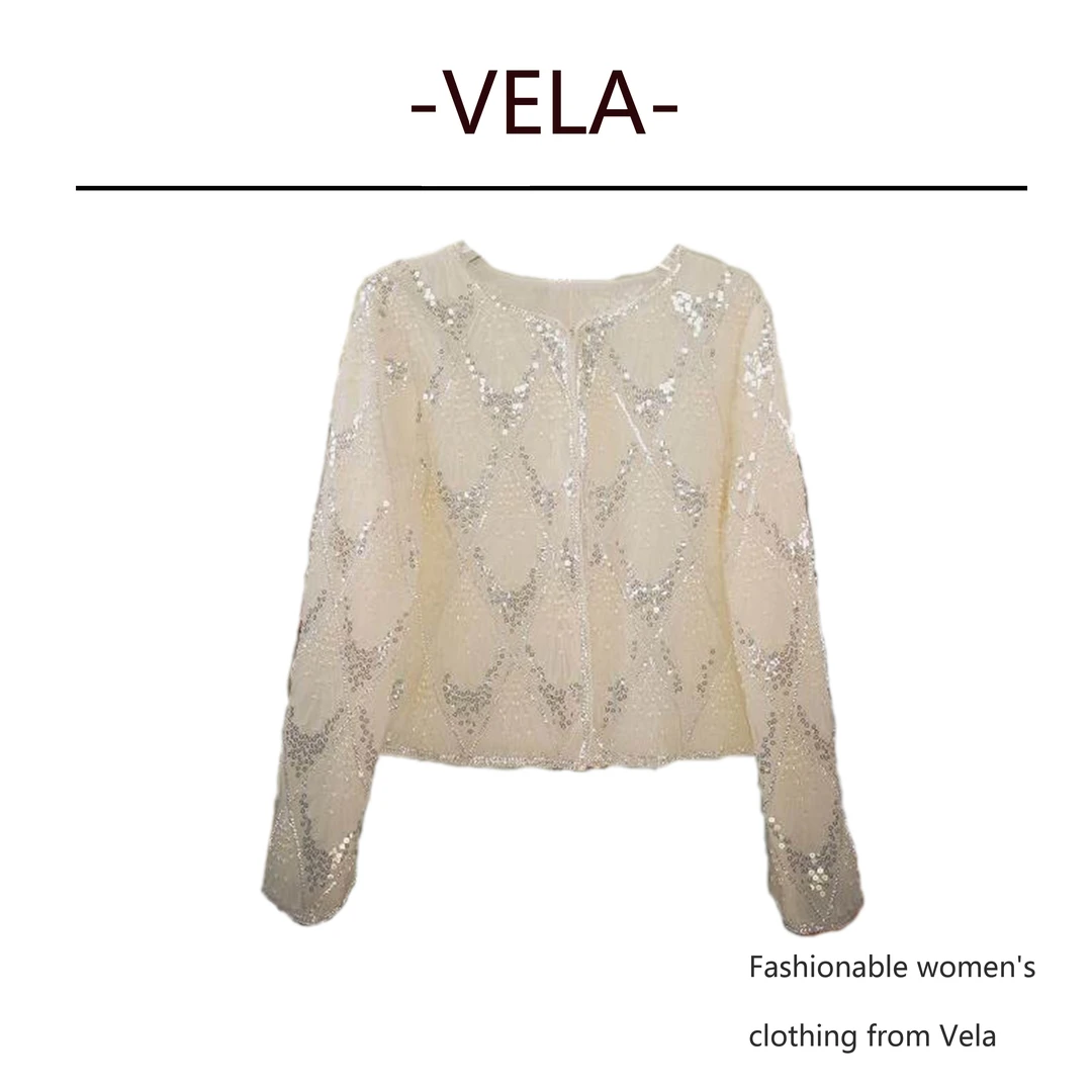 菱形纹小香风外套柔软舒适亮片钉珠杏色粉色轻奢时尚设计师