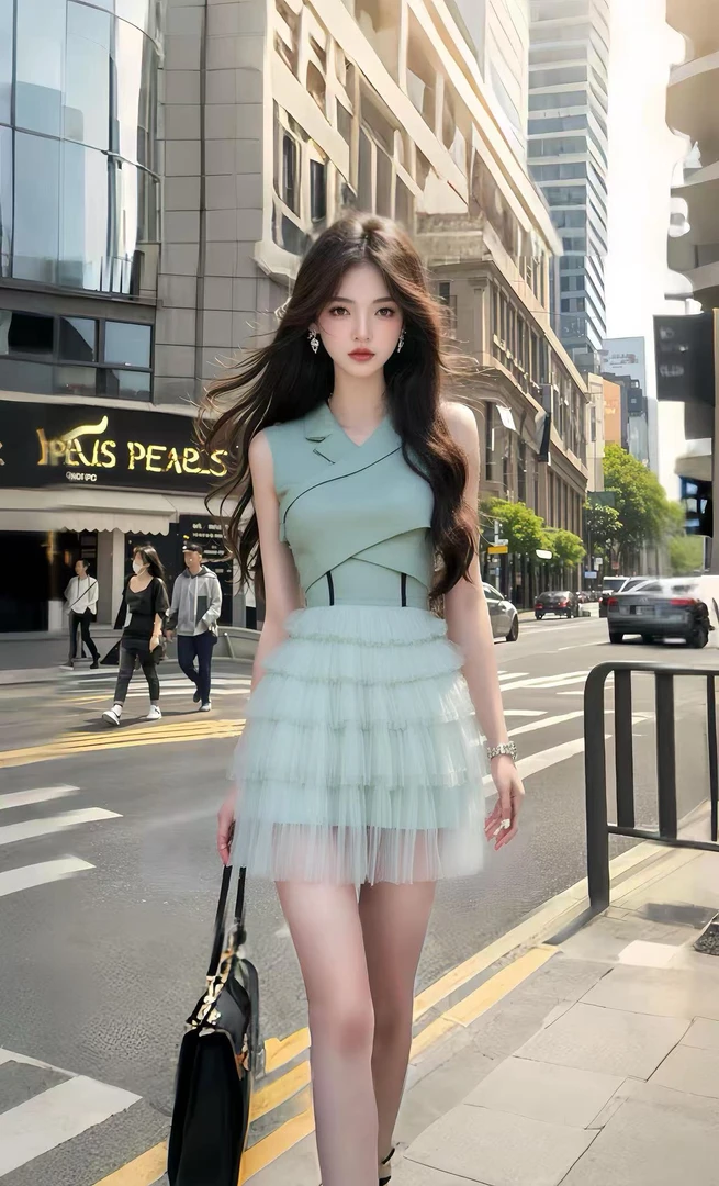 2025夏季新款薄荷绿无袖收腰小众气质轻奢优雅高级氛围感连衣裙女