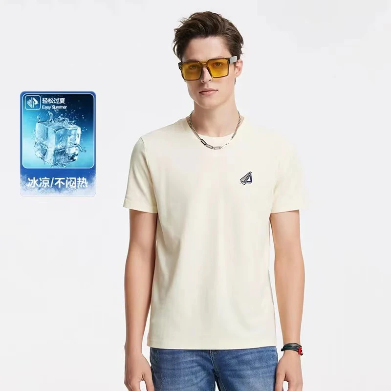 【吸湿排汗】九圆领刺绣男装2025春夏新款防晒休闲男款短袖圆领T恤