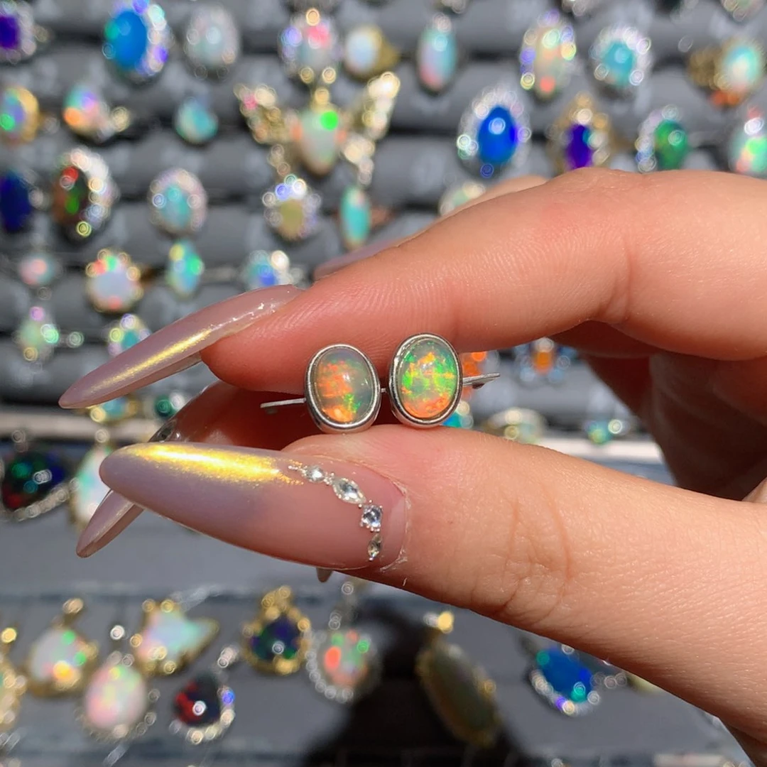 欧泊t欧泊耳钉银S925镶嵌