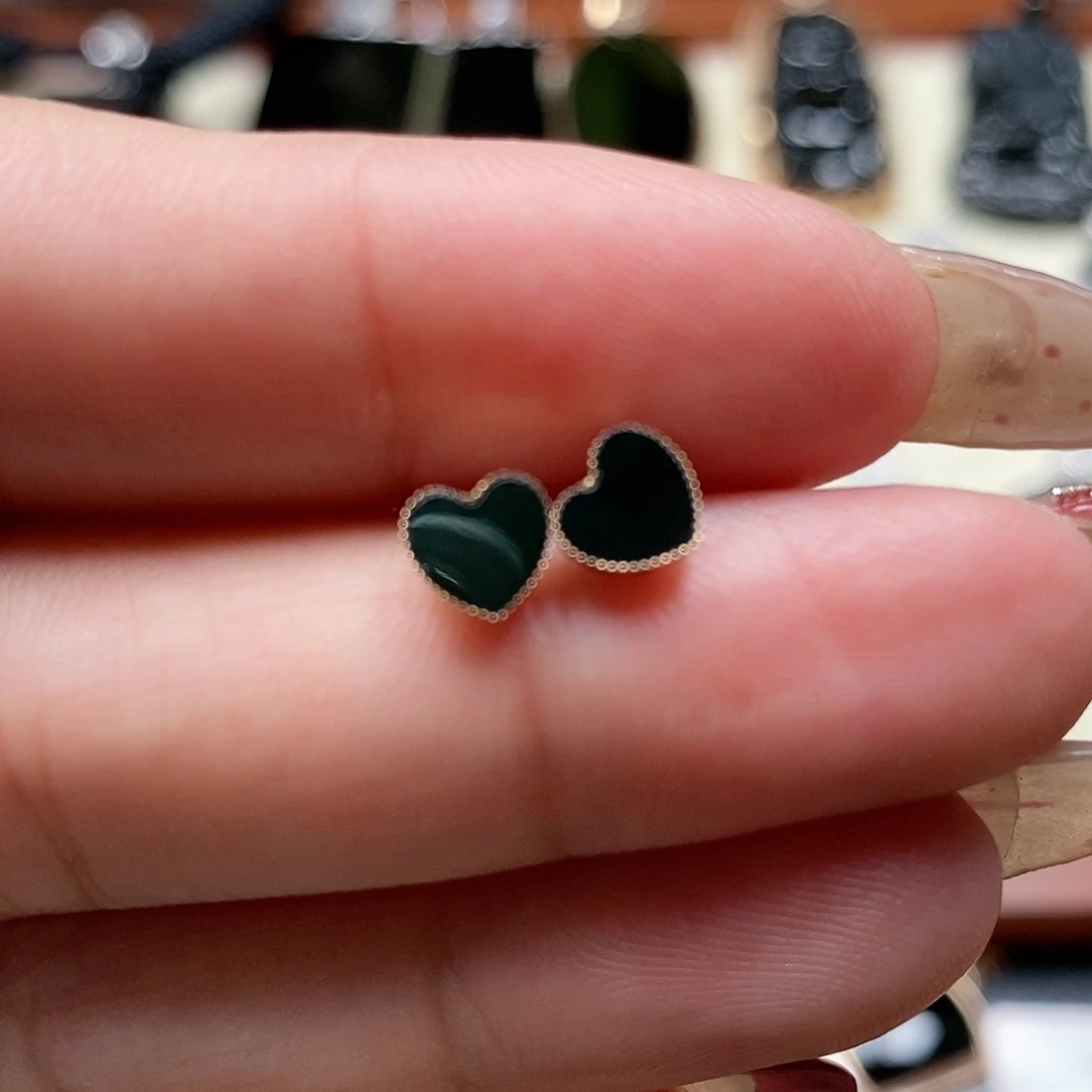 翡翠耳饰18K金镶嵌墨翠