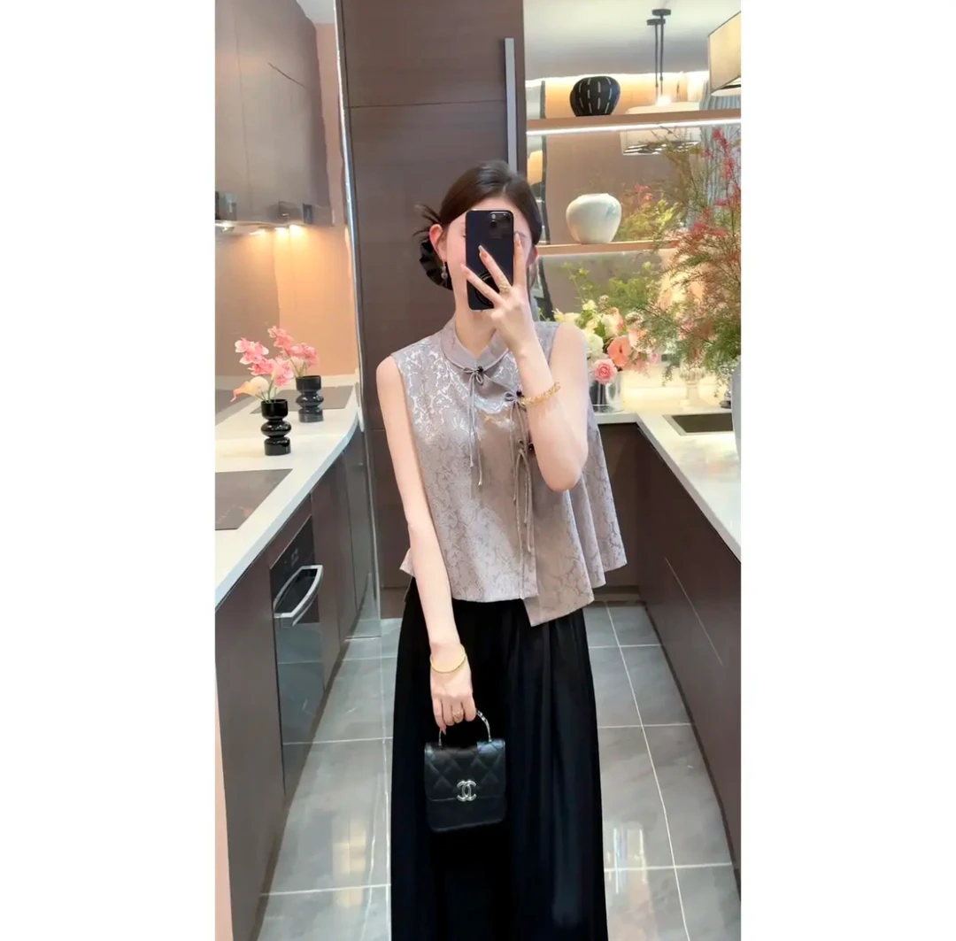 周粥女装铭顺-【有福】2025新款夏季新中式盘扣提花马甲JJC5SY1365