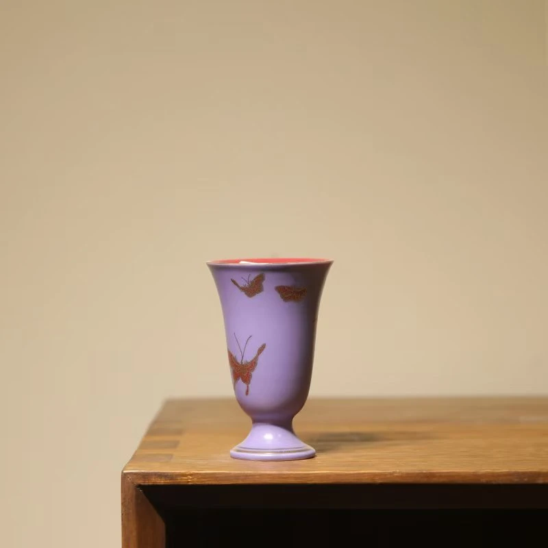 WE0027 单杯-紫罗兰描金蝴蝶-品茗杯礼盒装带底款