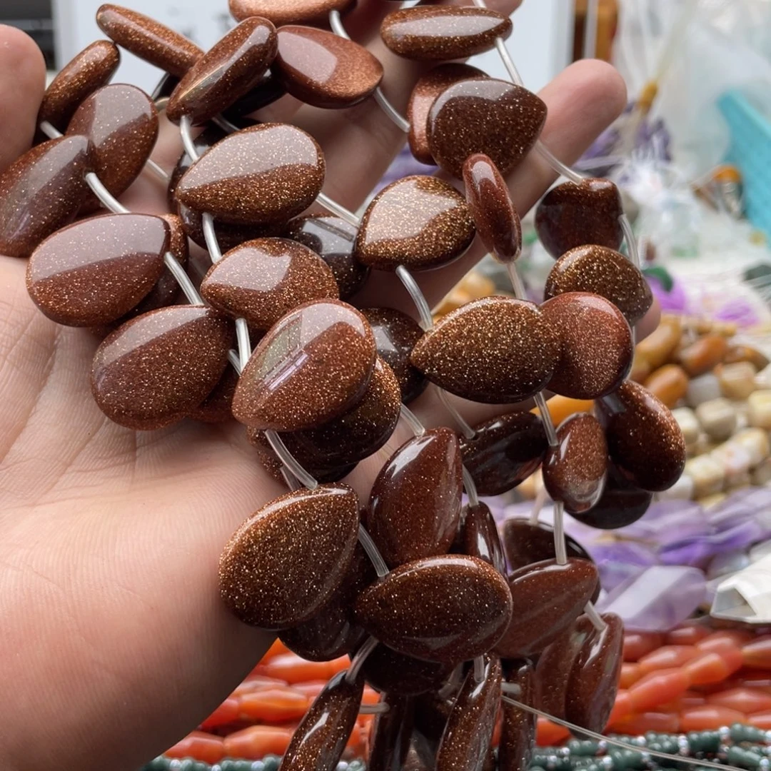 玛瑙/玉髓合金珠宝半成品半条装金沙二八孔雨滴珠18*25mm