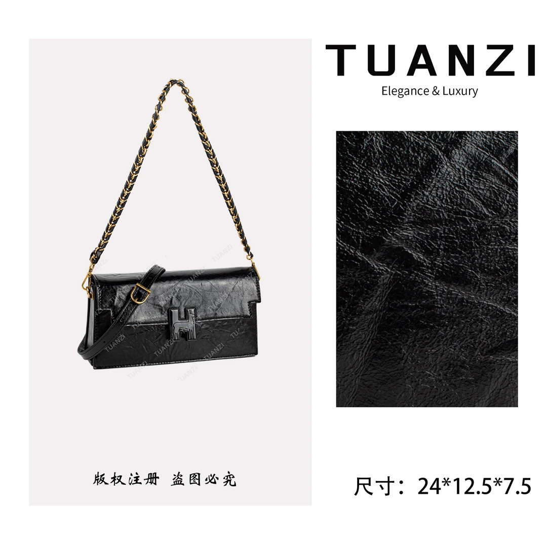 TUANZI『高端玩家』新款24cm小众设计手提斜挎包QYX-7016-黑色