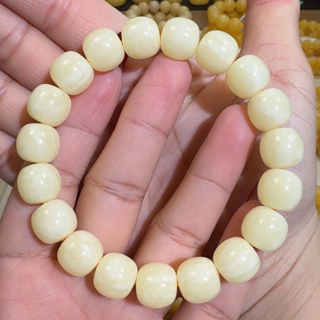 琥珀未镶嵌珠宝奇石12m焦皮同料老型白花蜡手串19.8