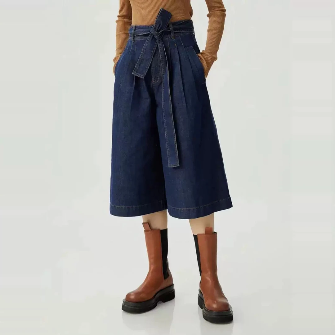 【新品】复古新中式风阔腿中高腰宽松牛仔裤5100489