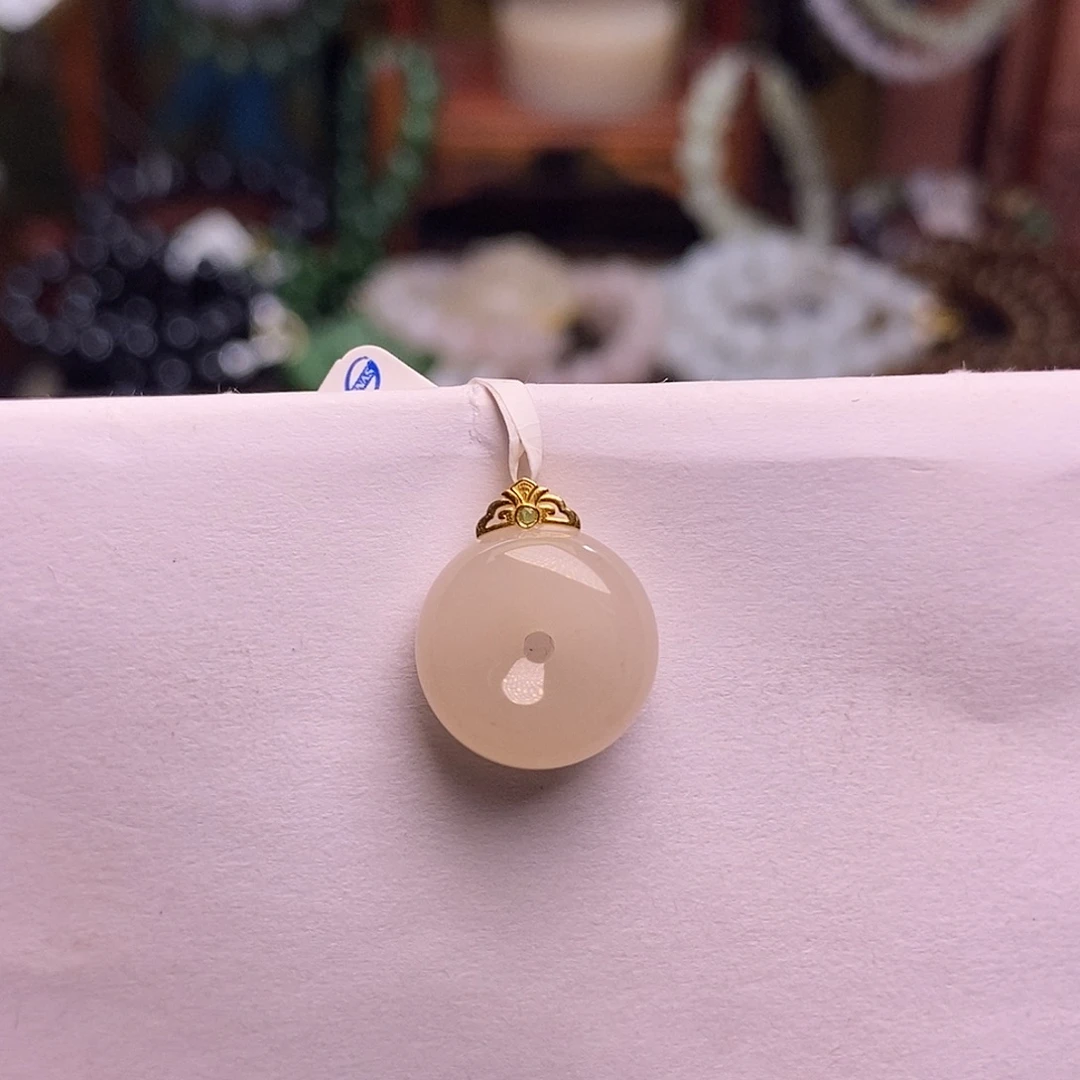 和田玉未镶嵌颈饰熟藕粉金镶平安扣吊坠