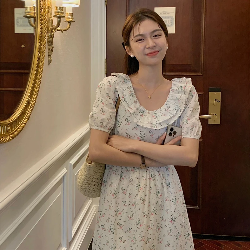2025早春夏新款娃娃领碎花连衣裙子女梨形身材海边度假长裙9356