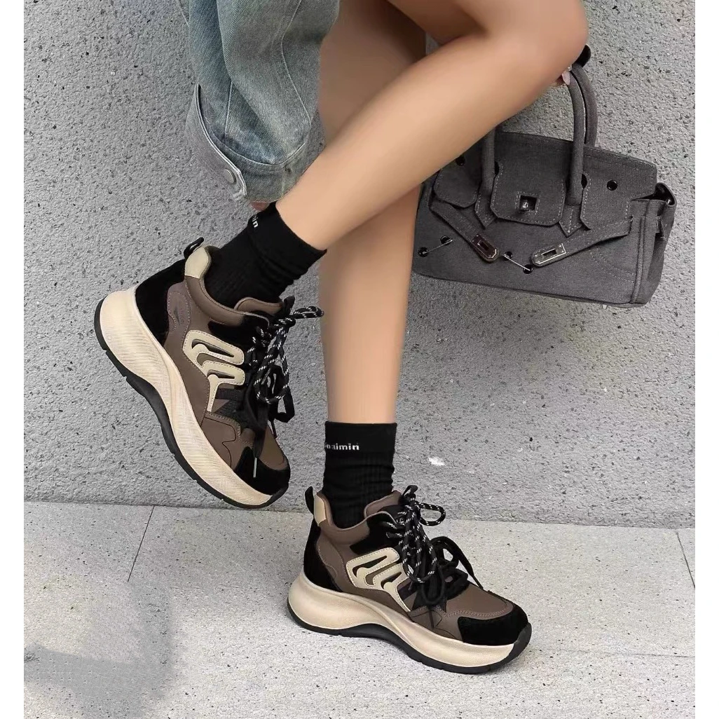 C1981  黑色加绒 时尚厚底圆头系带女休闲运动鞋