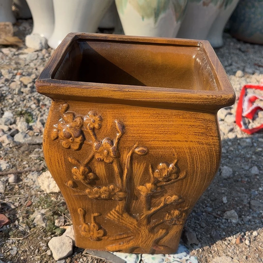 紫砂花盆柴烧方口径20高度24